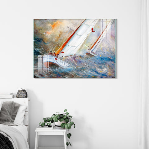 Abstract Wall Painting for Home: Modern Stormy Sea Waves Paintings