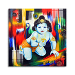 Beautiful Wall Painting for Home:  Bal Krishna Glass Brush Painting