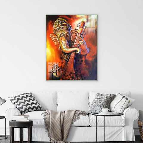 Beautiful Wall Painting for Home: Shree Lord Ganesha Colorful Oil Painting