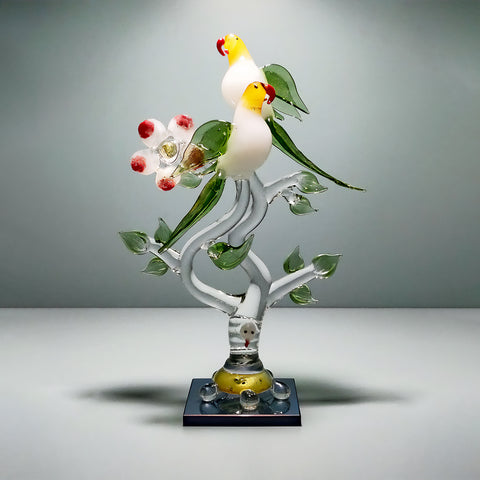 Crystal Clear Glass Decorative Showpiece for Home Decor Gift Items (Parrots)