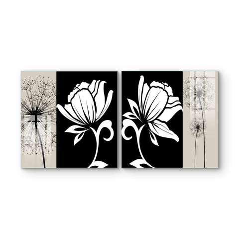 Beautiful Multiple Frame Colorful Wall Painting for Living Room: Black and White floral abstract art