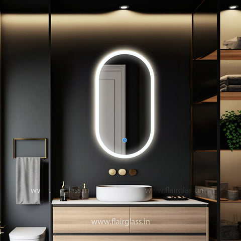 Capsule Led Mirror with Edge Lights, LED Bathroom Mirror, Asymmetrical Mirror, Makeup Frontlit Mirror- Oval