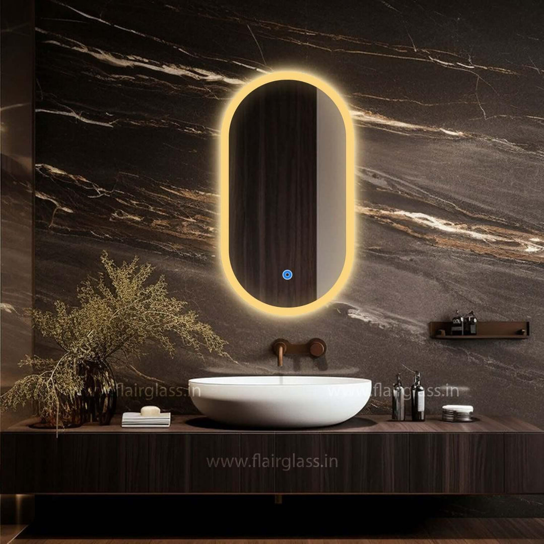 Capsule Led Mirror with Edge Lights, LED Bathroom Mirror, Asymmetrical ...