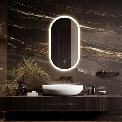 Capsule Led Mirror with Edge Lights, LED Bathroom Mirror, Asymmetrical Mirror, Makeup Frontlit Mirror- Oval