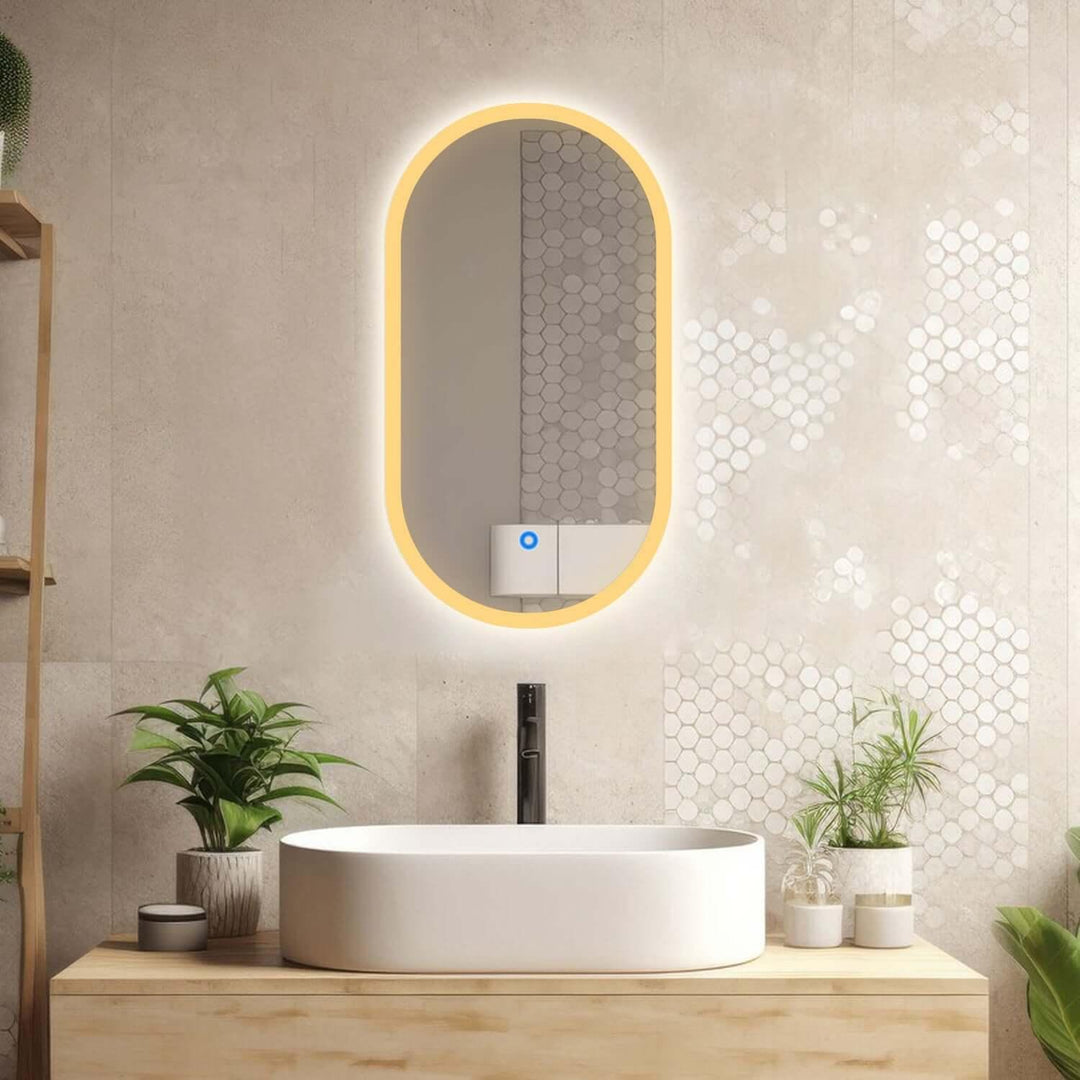 Capsule Led Mirror with Edge Lights, LED Bathroom Mirror, Asymmetrical ...
