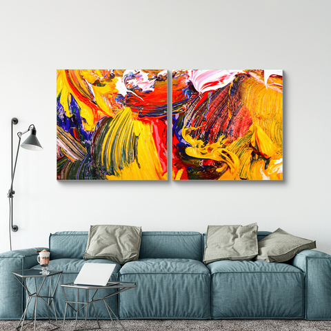 Colourful Multi Frame Wall Painting for Living Room: Modern Oil Art set of 2pcs
