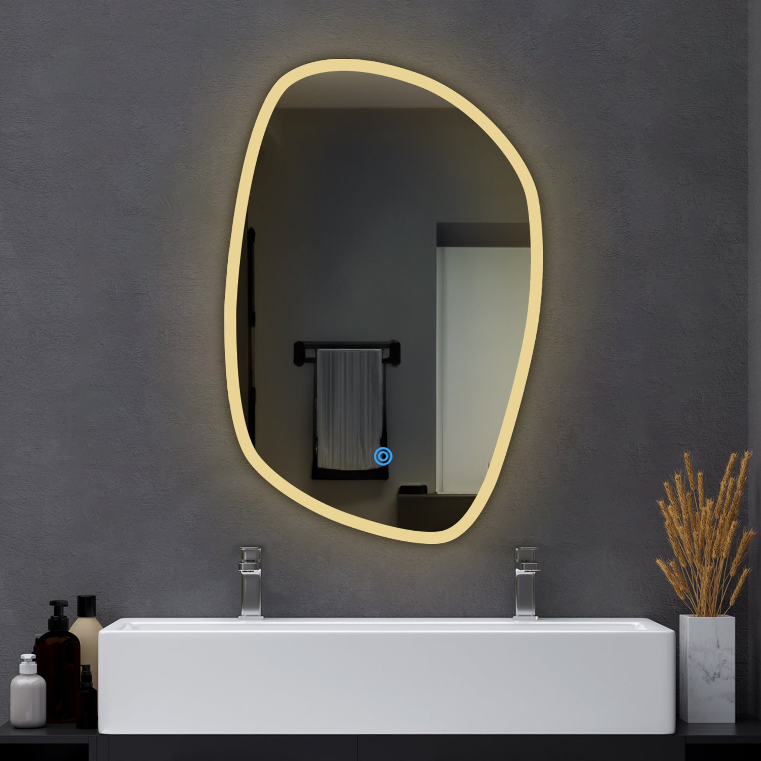 LED Mirror with Buddha Design - Warm Light - Rectangular – Flair Glass