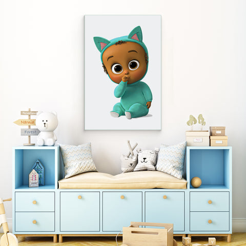 Frameless Beautiful Glass Wall Painting for Home: Cute Baby Blues