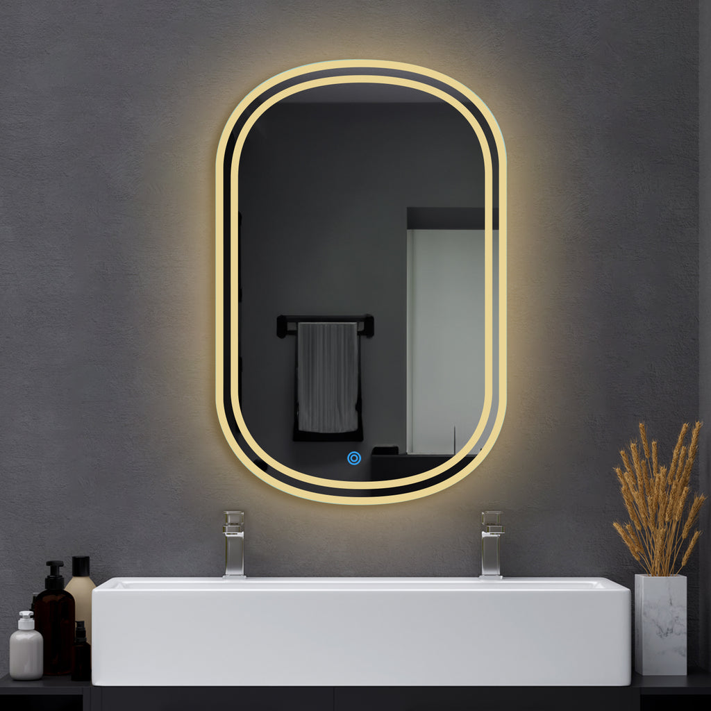 Duo edge - LED Mirror for Bathroom - Warm  Light - Oval