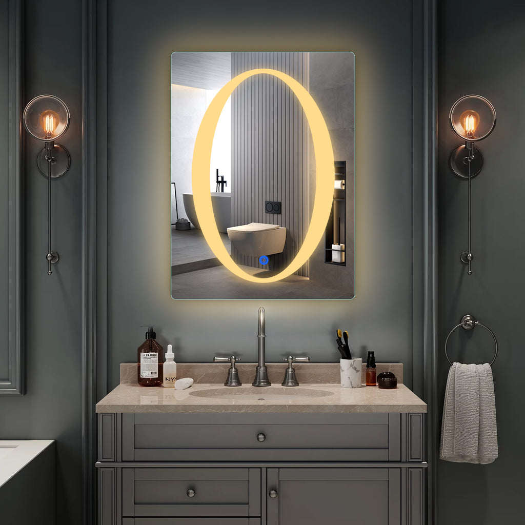 Elliptical Sun Shine - LED Bathroom Mirror - Warm White Light - Rectangular