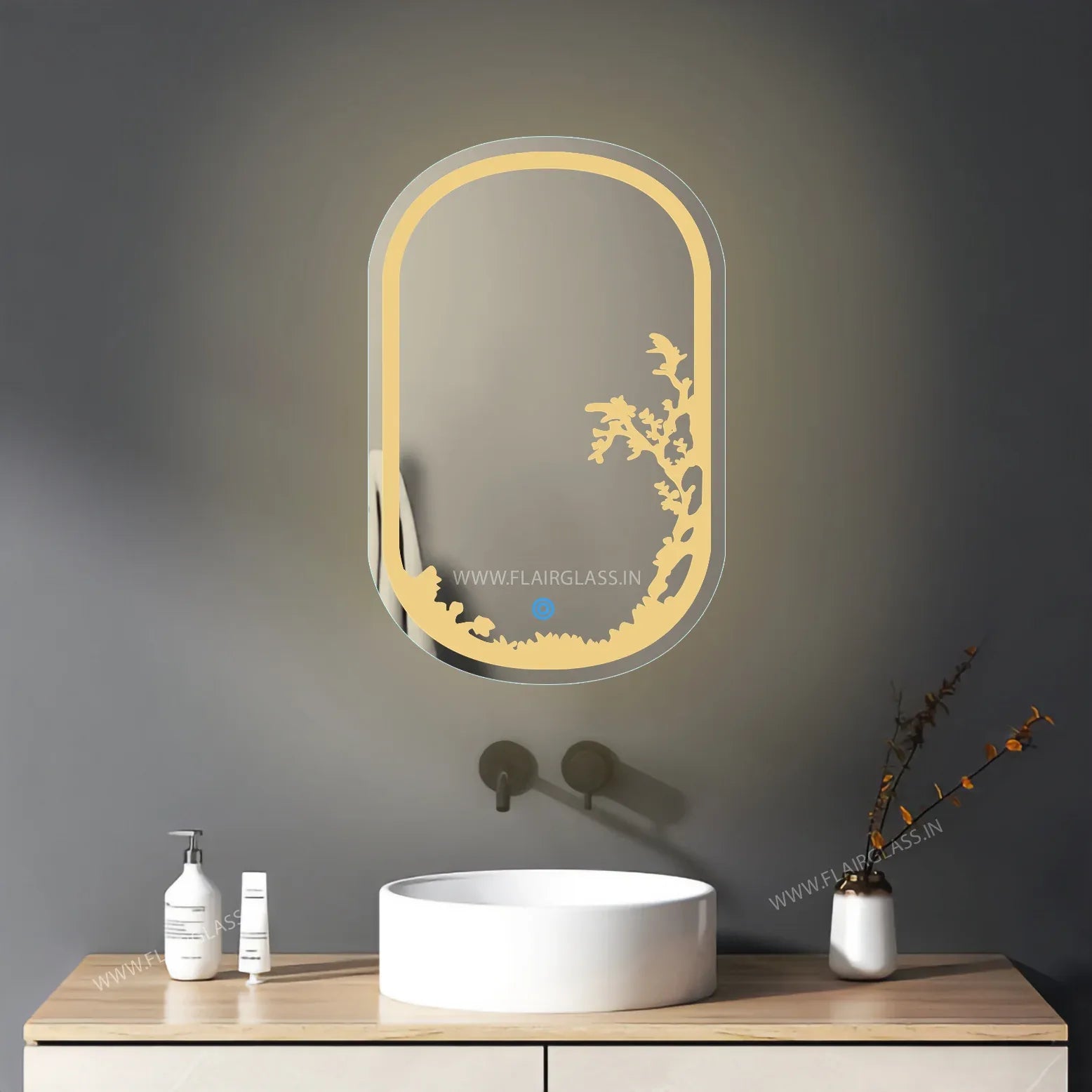 LED Mirror with Buddha Design - Warm Light - Rectangular – Flair Glass