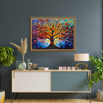 Frameless Eternal Bloom Vibrant Mosaic Tree Glass Art – Abstract Glass Painting for Wall Décor