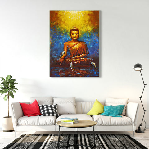 Frameless Beautiful Wall Painting for Home: Gautam Buddha Colorful Realistic Oil Painting