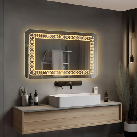 Flora Connect Sun Wire Glow - Rectangular LED Mirror for Bathroom - Warm White Light