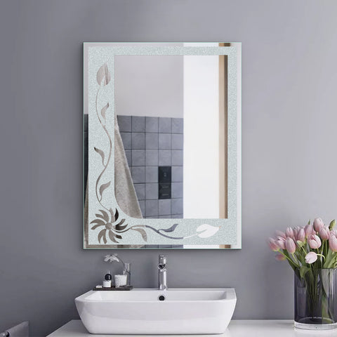 Floral Etching - Frameless Frosted Mirror