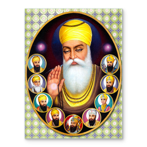 Frameless Beautiful Wall Painting: Dus Guru of Sikhism Mural Glass Painting
