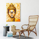 Frameless Beautiful Wall Painting for Home: Gautam Buddha Golden Oil painting