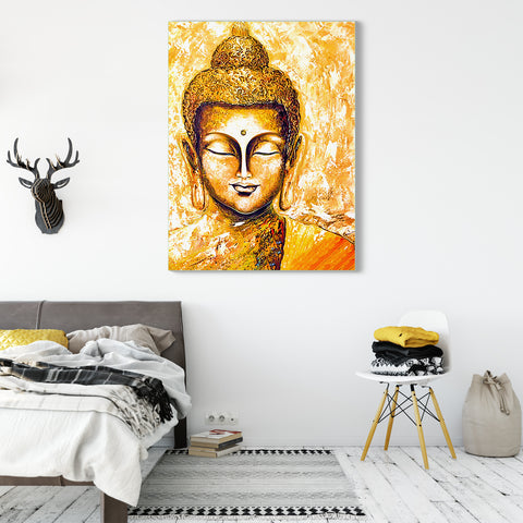 Frameless Beautiful Wall Painting for Home: Gautam Buddha Golden Oil painting