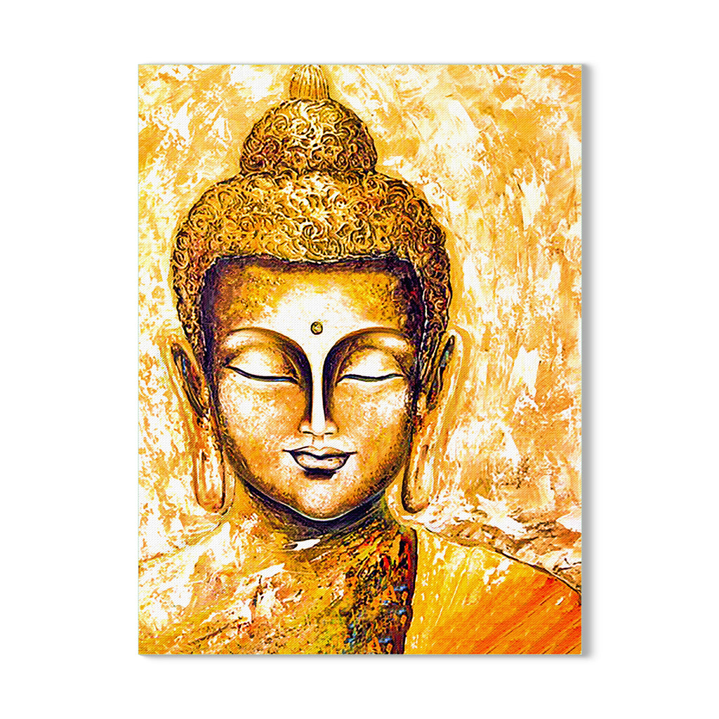 Frameless Beautiful Wall Painting for Home: Gautam Buddha Golden Oil painting