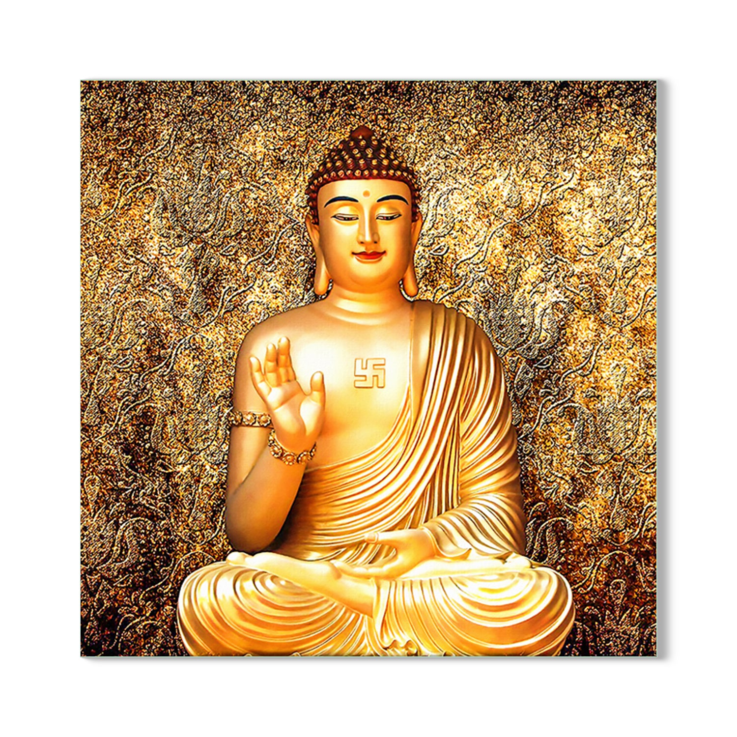 999Store 3D Print Latest Door Living Room Bed Room Home Hall Wall 3d  wallpaper for walls Lord Gautam Buddha Budha Golden Meditating Mural  wallpaper for walls ( Vinyl Self Adhesive 48X36 Inches )