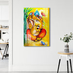 Frameless Lord Ganesha Colorful Abstract Glass Paintings