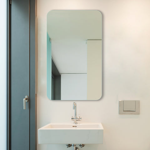 Frameless Elegant Design Rectangular Mirror with Smooth Curved Edges, Equipped with Sturdy Steel Hooks for Wall-Mounted