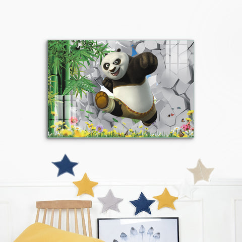 Frameless Beautiful Glass Wall Painting for Home: Furious Kung Fu Panda Anime Art