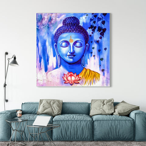 Frameless Beautiful Wall Painting for Home: Gautam Buddha Light Blue Shades