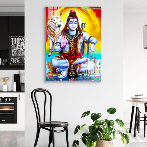 Glass Wall Paintings of Lord Shiva and Nandi for Home Decor