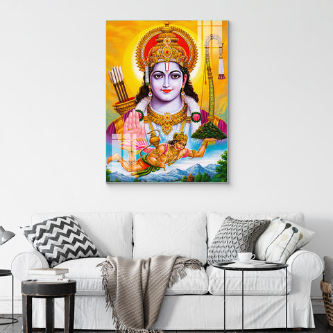 Glass Wall Paintings of Lord Shree Rama and Lord Hanuman Ji for Home Decor