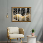 Golden Birch Nightscape Luxurious Abstract Glass Art for Modern Décor