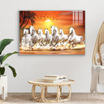 Golden Hooves Digital printing on Glass : Seven Horse Run Glass Wall Home Decor