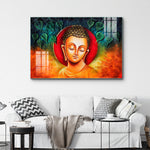 Golden Lord Gautam Buddha Peace Glass Painting