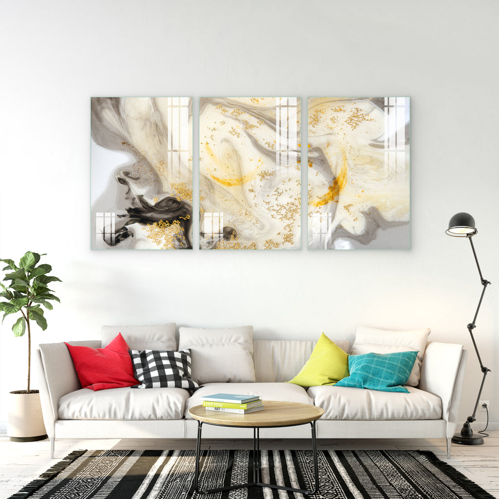 Beautiful Abstract Multi Frame Colorful Wall Painting for Living Room: Golden Smoke Rush