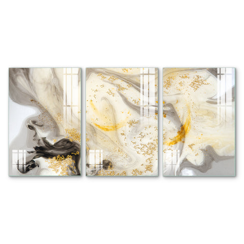 Beautiful Abstract Multi Frame Colorful Wall Painting for Living Room: Golden Smoke Rush