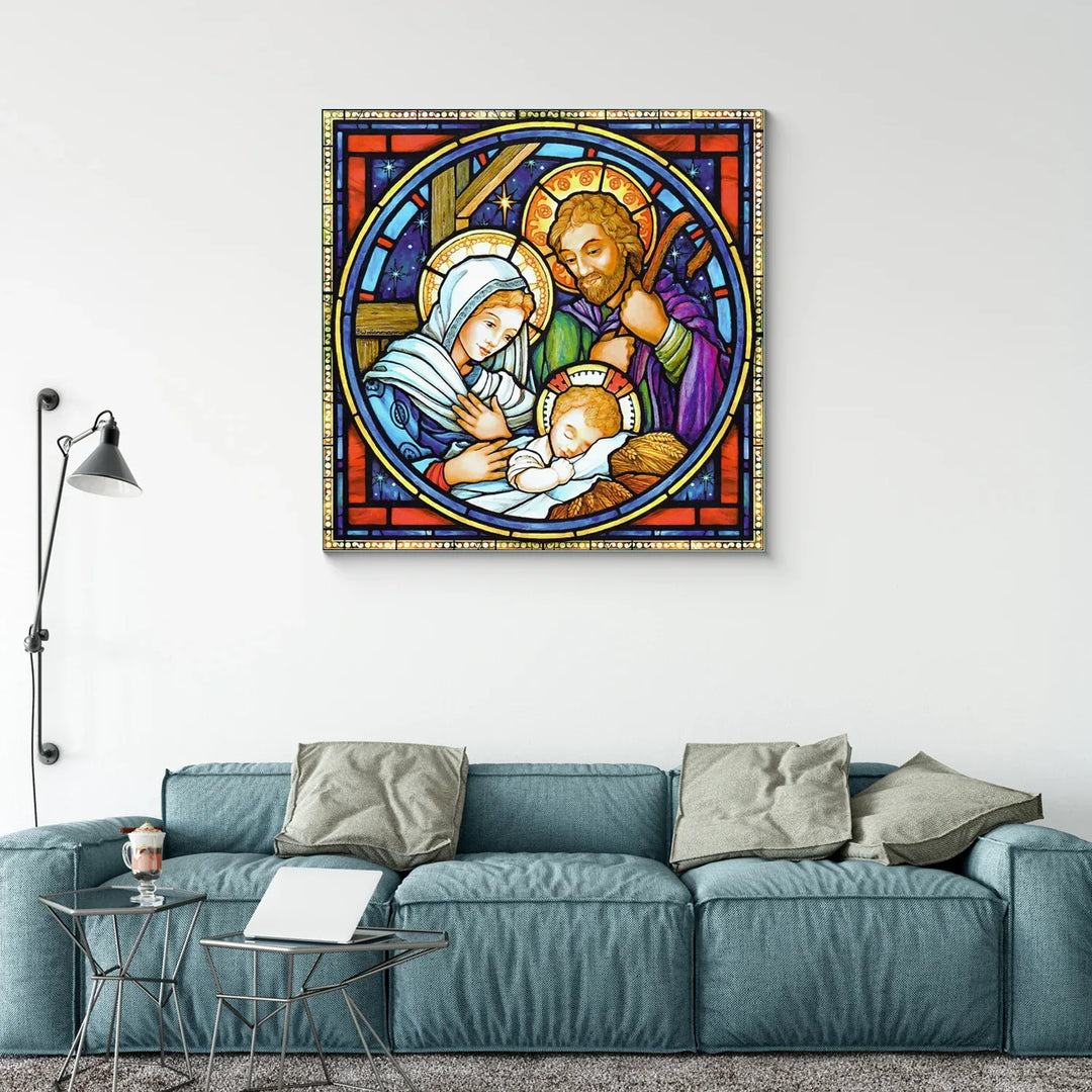 Frameless Beautiful Wall Painting for Home: Holy Family Stained Design ...