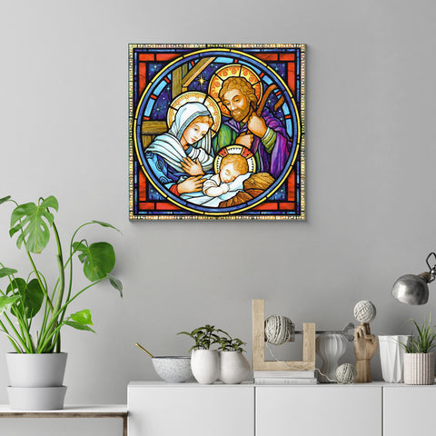 Frameless Beautiful Wall Painting for Home: Holy Family Stained Design Glass Paintings