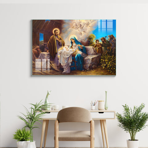 Holy Jesus family paintings - Glass Painting