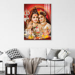 Home Decor with Exquisite Glass Wall Paintings The Divine Presence of Lord Shiva, Parvati, and Their Cherished Sons