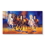 Stunning Frameless Tempered Glass Wall Painting - Seven Horses Running in Colorful Splendor