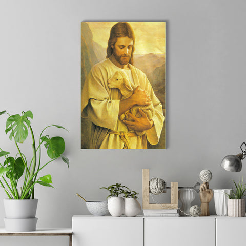 Jesus Christ With Lamb Wall Painting on Glass