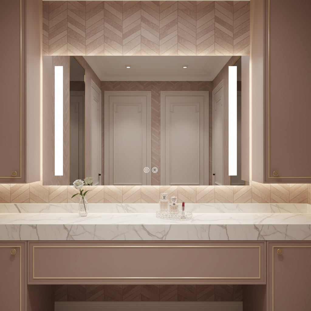 Rectangular Bathroom LED Mirror- Moon Illuminated Front lit - Natural White Light