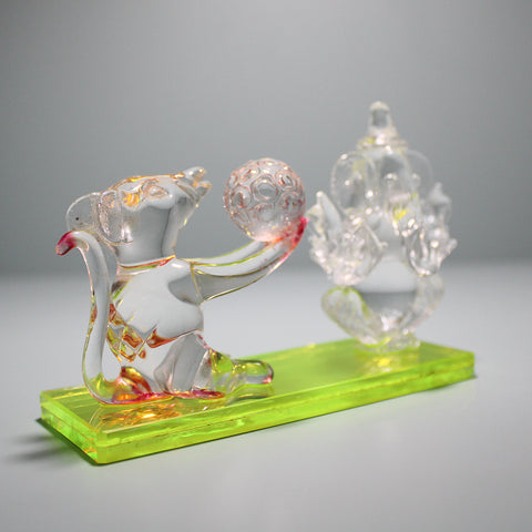 Crystal Clear Glass Decorative Showpiece for Home Decor Gift Items (Lime Lord Ganesh ji with Mushakraj)