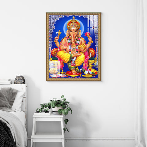 Lord Ganesha Decorative with Border for Home & Office Decor Paintings