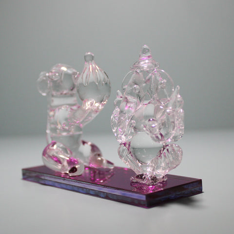 Crystal Clear Glass Decorative Showpiece for Home Decor Gift Items (Pink Lord Ganesh ji with Mushakraj)