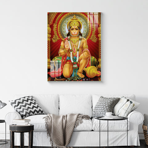 Lord Shree Hanuman Ji Motif  Design Glass Wall Painting for Home Decor