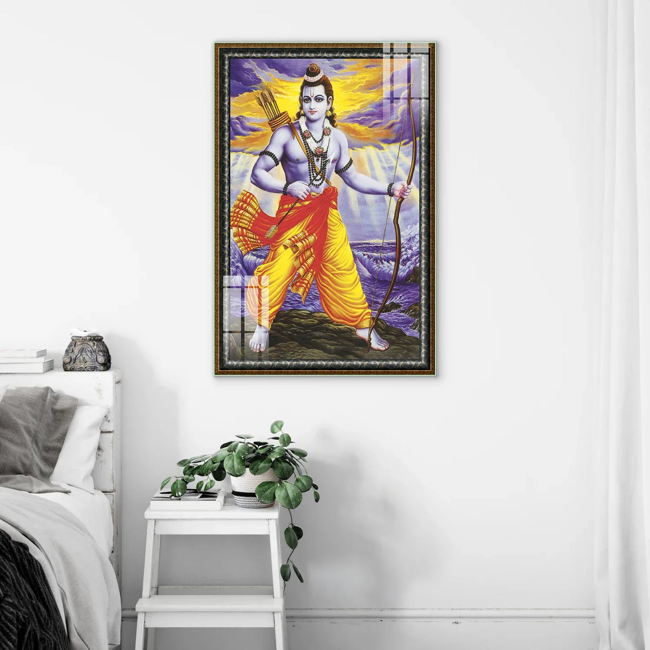 Lord Shree Rama stand on Mountain Glass Wall Paitnings – Flair Glass