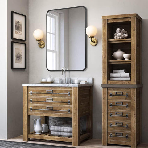 Rectangle Matte Black Metallic Framed with Curve Edges Mirror for Bathroom and Living Room