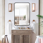 Rectangle Matte Black Metallic Framed with Curve Edges Mirror for Bathroom and Living Room