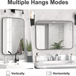 Rectangle Matte Black Metallic Framed with Curve Edges Mirror for Bathroom and Living Room